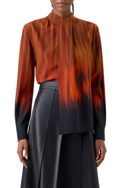 Akris Fuego Print Silk Crepe Top In Multi
