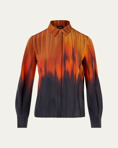 Akris Fuego Silk Crepe Button-down Blouse In Coffee