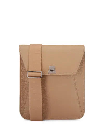 Akris Grained Leather Turn-lock Cross Body Bag In Brown