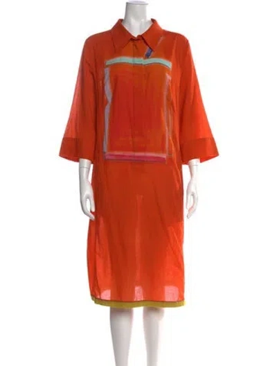 Pre-owned Akris Graphic Print Knee-length Dress In Orange