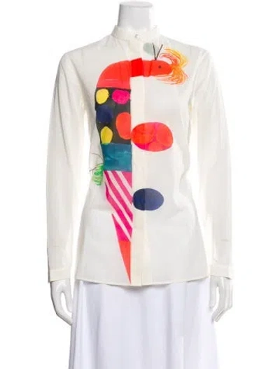 Pre-owned Akris Graphic Print Long Sleeve Blouse In White
