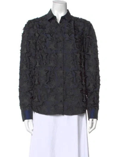 Pre-owned Akris Graphic Print Long Sleeve Button-up Top In Gray