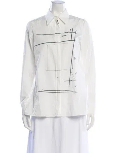 Pre-owned Akris Graphic Print Long Sleeve Button-up Top In Neutral