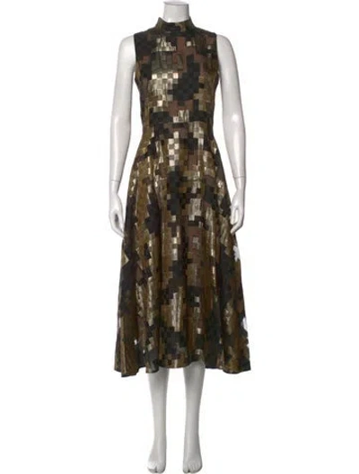 Pre-owned Akris Graphic Print Midi Length Dress In Black/metallic