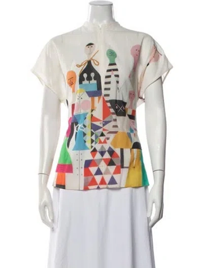 Pre-owned Akris Graphic Print Short Sleeve Top In Neutral