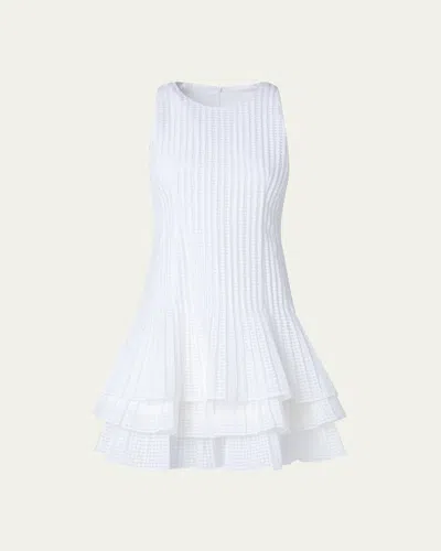 Akris Grid Organza Layered Short Dress In Ecru