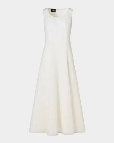 Akris Grid Seersucker Sleeveless Midi Dress In White