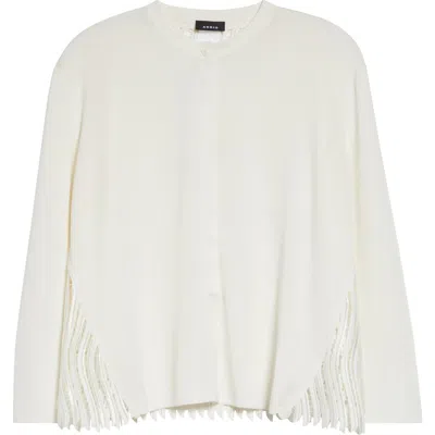 Akris Guipure Lace Back Silk Cardigan In White