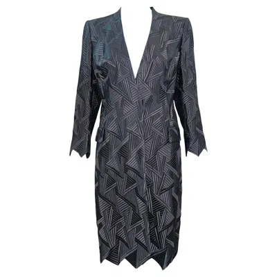 Pre-owned Akris Gun Metal Grey Art Deco-inspired Embroidered Coat, 2000s In Gray