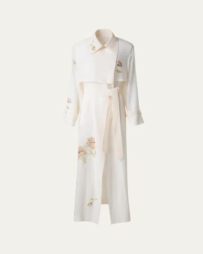 AKRIS HAIDER FLORAL-PRINT SILK CREPE TRENCH COAT