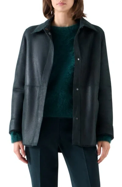 Akris Harper Reversible Genuine Shearling Shirt Jacket In Green
