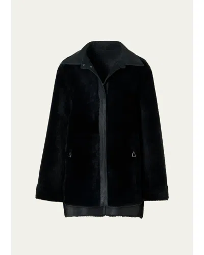 Akris Harper Reversible Lamb Shearling Single-breasted Jacket In Gray