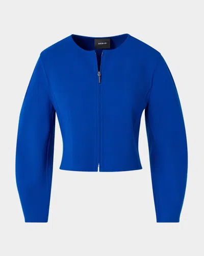 Akris Harriet Crop Wool Blend Zip Jacket In Blue