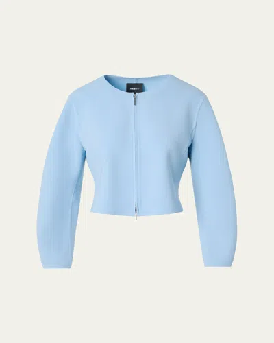 Akris Harriet Wool Crepe Crop Jacket In Blue