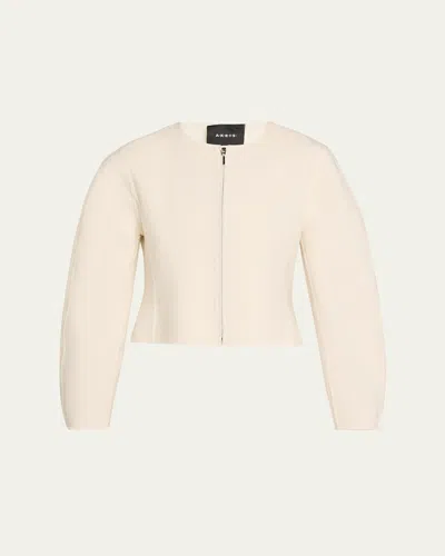 Akris Harriet Wool Crepe Crop Jacket In Neutral