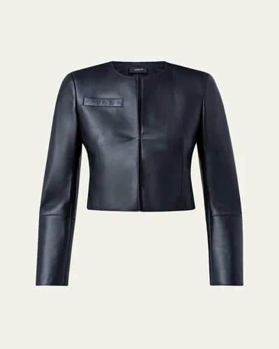 Akris Hasso Cropped Napa Leather Jacket, Black In Navy