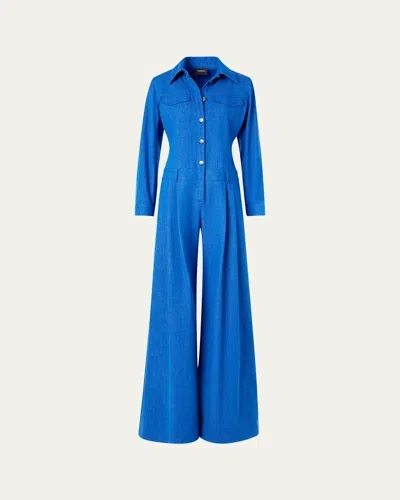Akris Hellas Stretch Denim Wide-leg Overall Jumpsuit In Blue