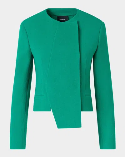Akris Hemilio Asymmetric Double-faced Wool Jacket In Green