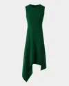 Akris High-low Wool Crepe Midi Dress In Pine Green