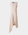 Akris High-low Zip Wool Crepe Midi Dress In Seashell