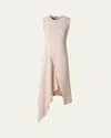 Akris High-low Zip Wool Crepe Midi Dress In Seashell