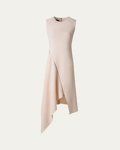 AKRIS HIGH-LOW ZIP WOOL CREPE MIDI DRESS