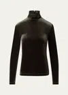 Akris High-neck Stretch Velvet Top In Kale Green