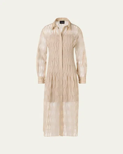 Akris High Plains Long Sleeve Tulle Jacquard Shirtdress In Neutral
