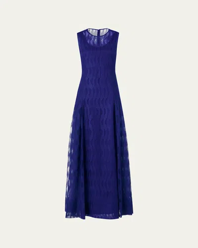 Akris High Plains Embroidered Tulle Sleeveless Gown In Blue
