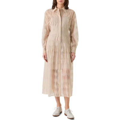Akris High Plains Long Sleeve Tulle Jacquard Shirtdress In Neutral