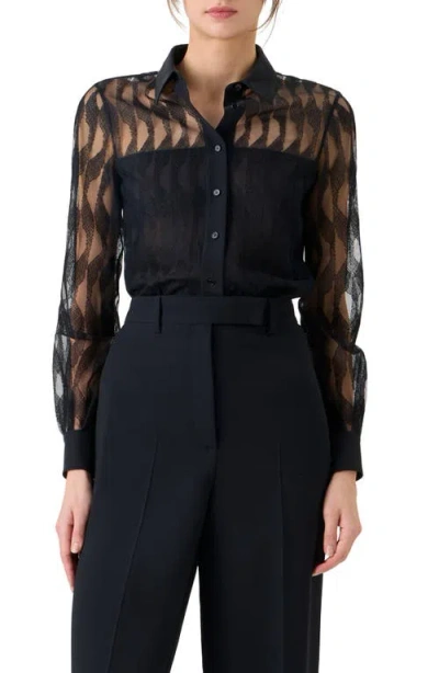 Akris High Plains Tulle Jacquard Button-up Shirt In Black