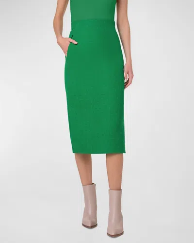 Akris High-waist Linen-wool Side Slits Midi Pencil Skirt In Green