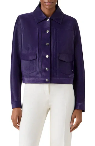 Akris Hilbert Suede Trucker Jacket In Purple