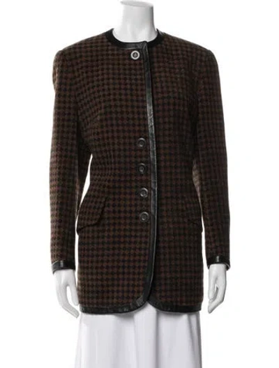 Pre-owned Akris Houndstooth Print Jacket In Brown