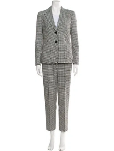 Pre-owned Akris Houndstooth Print Pleated Accents Pantsuit In White
