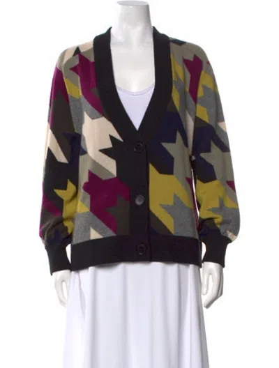 Pre-owned Akris Houndstooth Print V-neck Sweater In Black