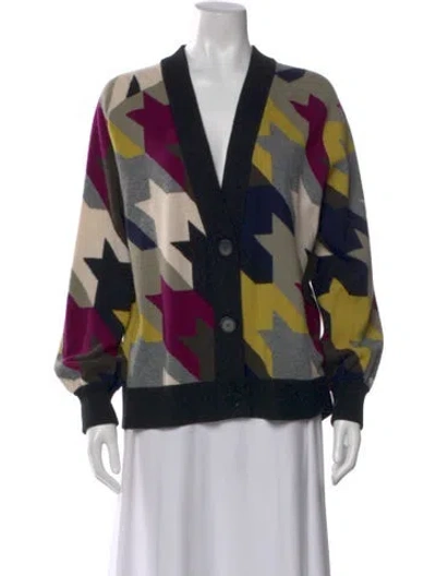 Pre-owned Akris Houndstooth Print V-neck Sweater In Multi
