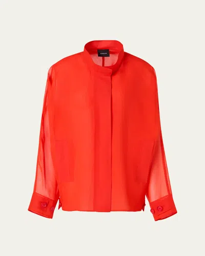 Akris Huma Silk Georgette Oversized Parka Jacket In Vermillion