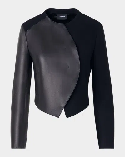 Akris Hynora Wool And Leather Asymmetric Jacket In Black