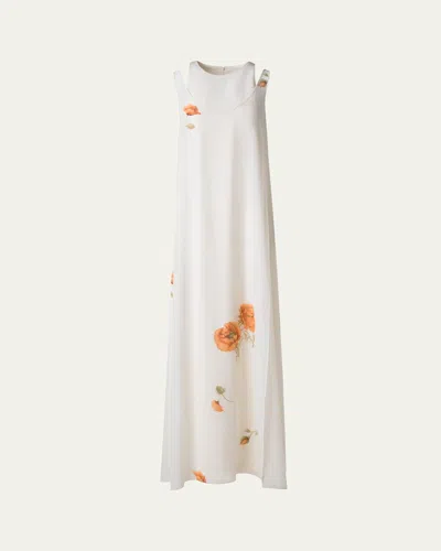 Akris Italian Anemone Print Silk Crepe Georgette Overlayer Gown In Ecru-greige