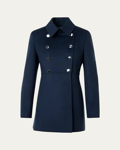 Akris Iva Double-breasted Wool Redingote Coat In Blue