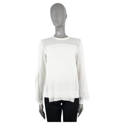 Pre-owned Akris Ivory Cotton Knit & Silk Paneled Sweater 34 Xs In White