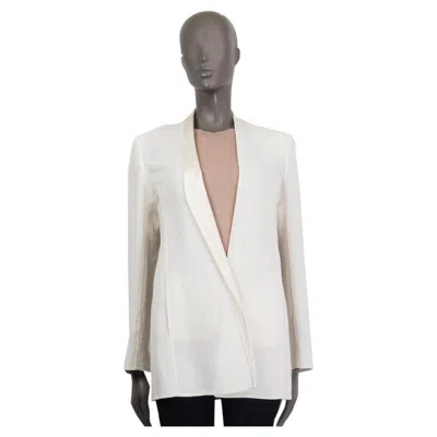 Pre-owned Akris Ivory Linen Asymmetric Collar Open Blazer Jacket 34 Xs In White
