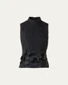 Akris Jacquard Waves And Ribbons Silk-blend Blouse In Black
