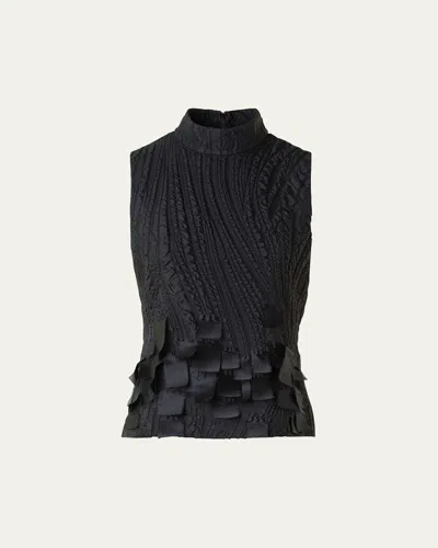 Akris Jacquard Waves And Ribbons Silk-blend Blouse In Black