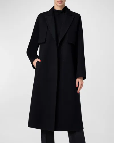 Akris Kat Wool Double-face Long Coat With Detachable Bolero In Black