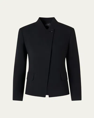 Akris Kay Asymmetric Wool Blend Double Face Jacket In Black