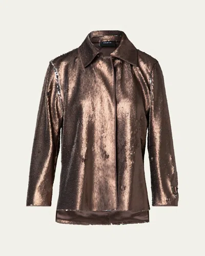 Akris Flip Sequin Jacket In Vicuna-silver