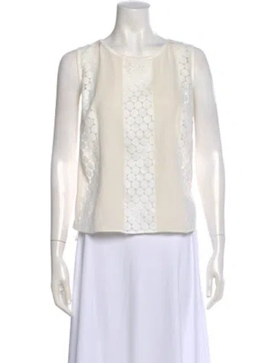 Pre-owned Akris Lace Pattern Crew Neck Top In White