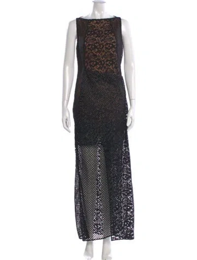 Pre-owned Akris Lace Pattern Long Dress In Black
